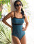 Maillot de bain 1 pièce bandeau amincissant - bretelles amovibles (bleu canard)