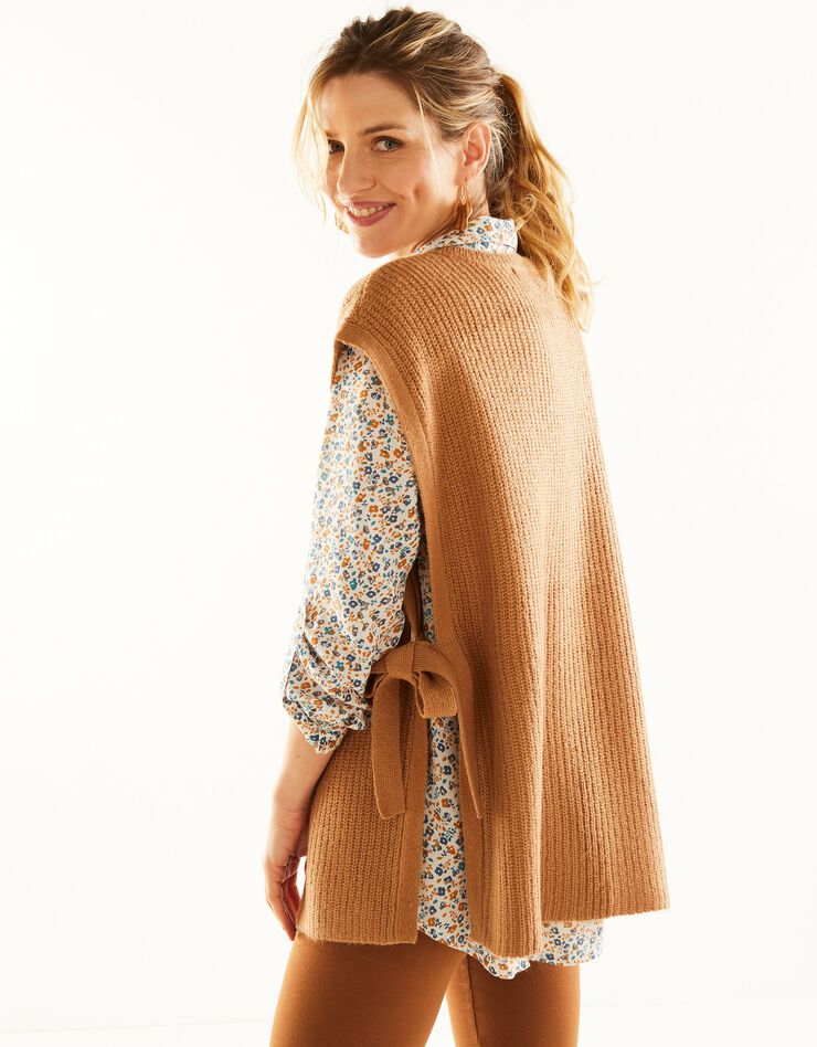 Pull tunique sans manches, maille anglaise toucher mohair (caramel) Pull tunique sans manches, maille anglaise toucher mohair (caramel)