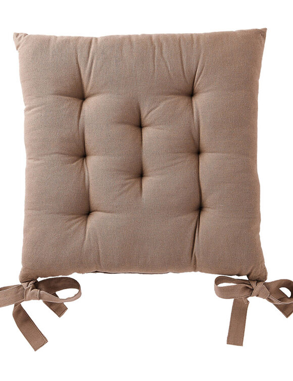 Galette de chaise carr&eacute;e unie coton bachette - lot de 2 (taupe)