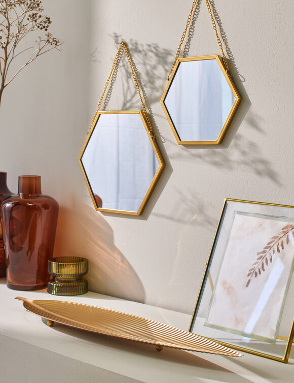 Miroir hexagonal - lot de 2 (dor&eacute;)