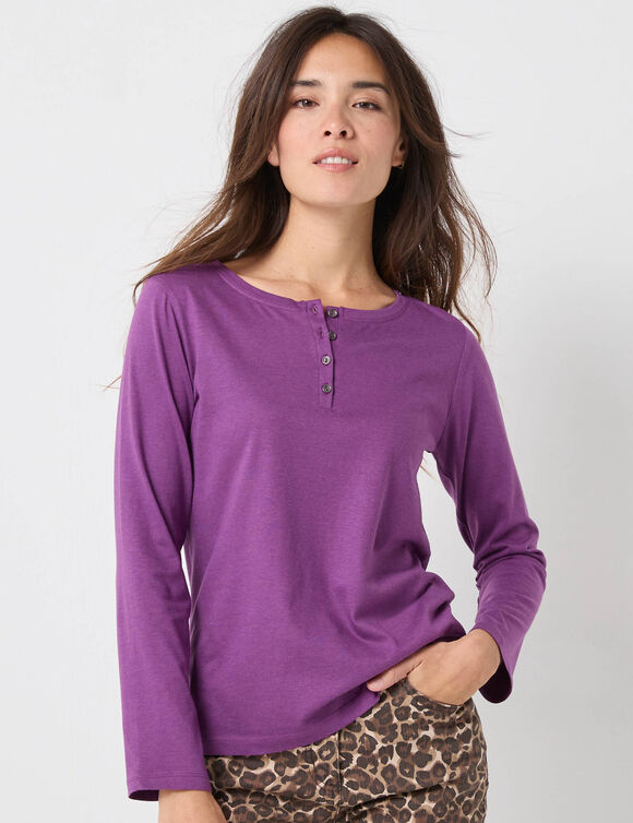 T-shirt col tunisien manches longues (violet)