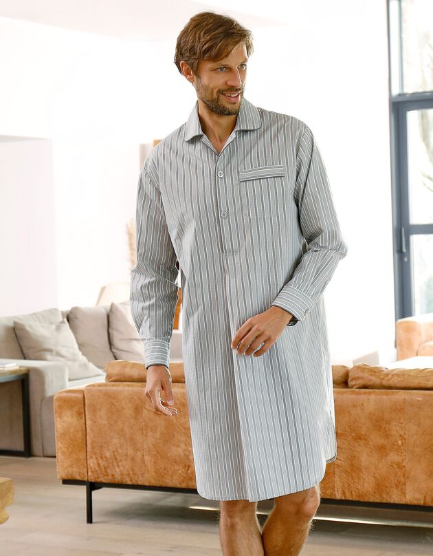 Liquette pyjama rayures - pilou coton (gris)