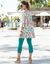 Tunique ample imprimée, détails macramé (blanc / turquoise)