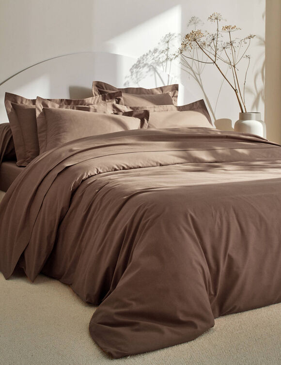 Linge de lit uni coton  (taupe)