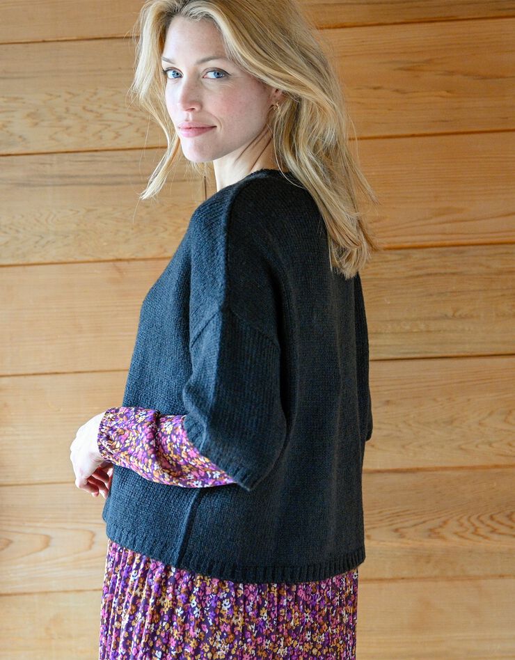 Pull boite manches courtes, toucher mohair (noir) Pull boite manches courtes, toucher mohair (noir)