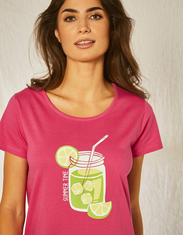 Chemise de nuit courte en coton motif Limonade manches courtes (fuchsia) Chemise de nuit courte en coton motif Limonade manches courtes (fuchsia)