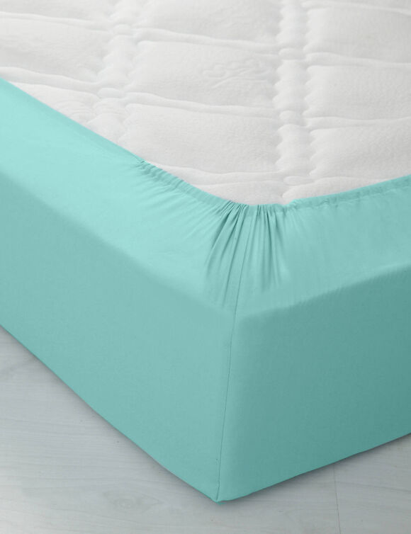 Drap-housse uni coton bonnet 32 cm (lagon)