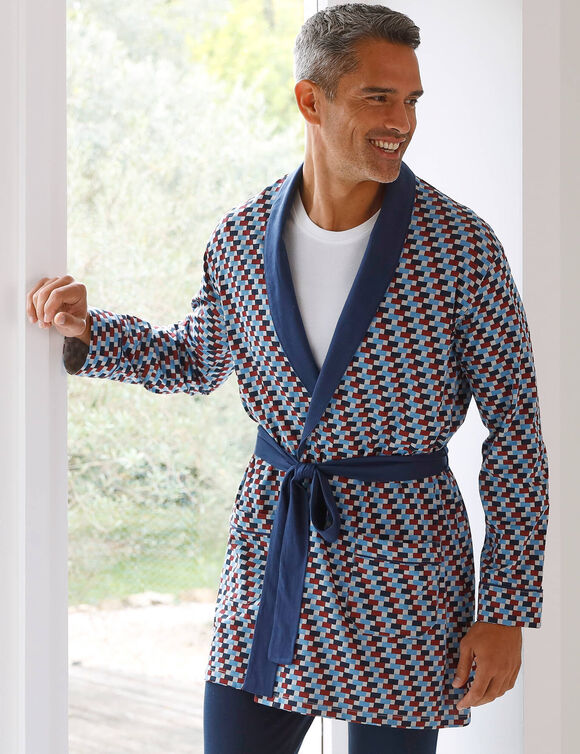 Robe de chambre imprim&eacute;e courte imprim&eacute; graphique (bordeaux / bleu)