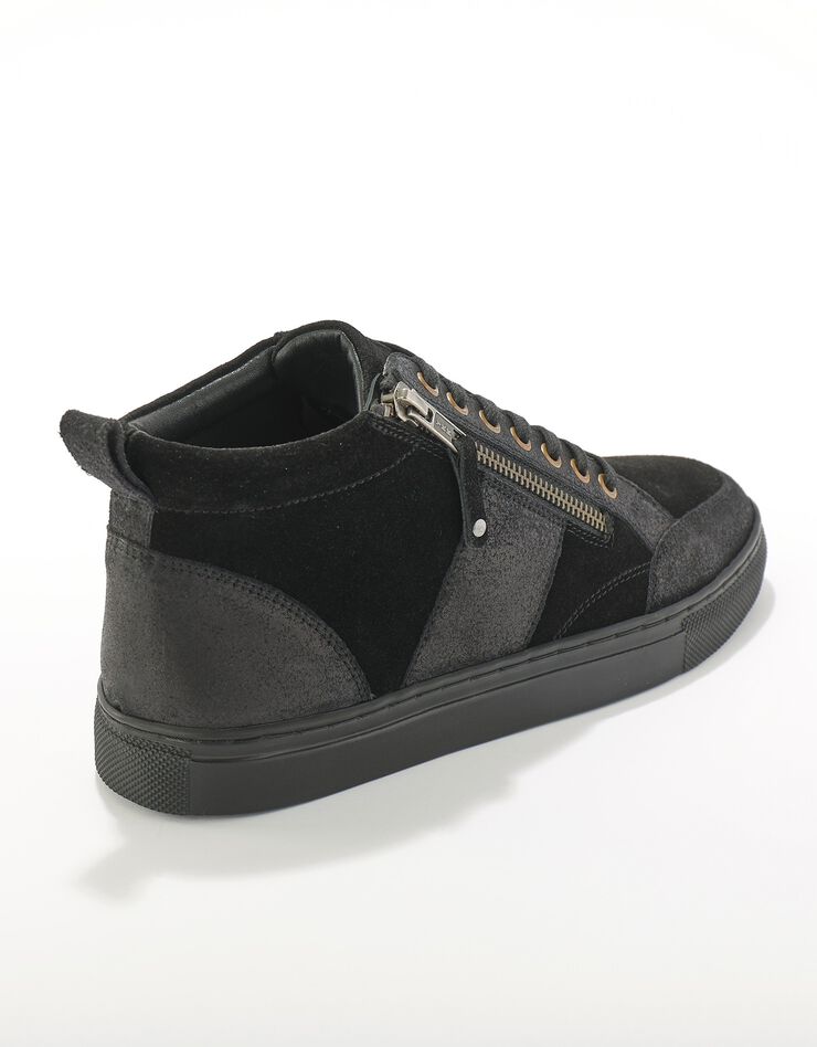 Baskets montantes zippées en cuir et croûte de cuir  (noir)