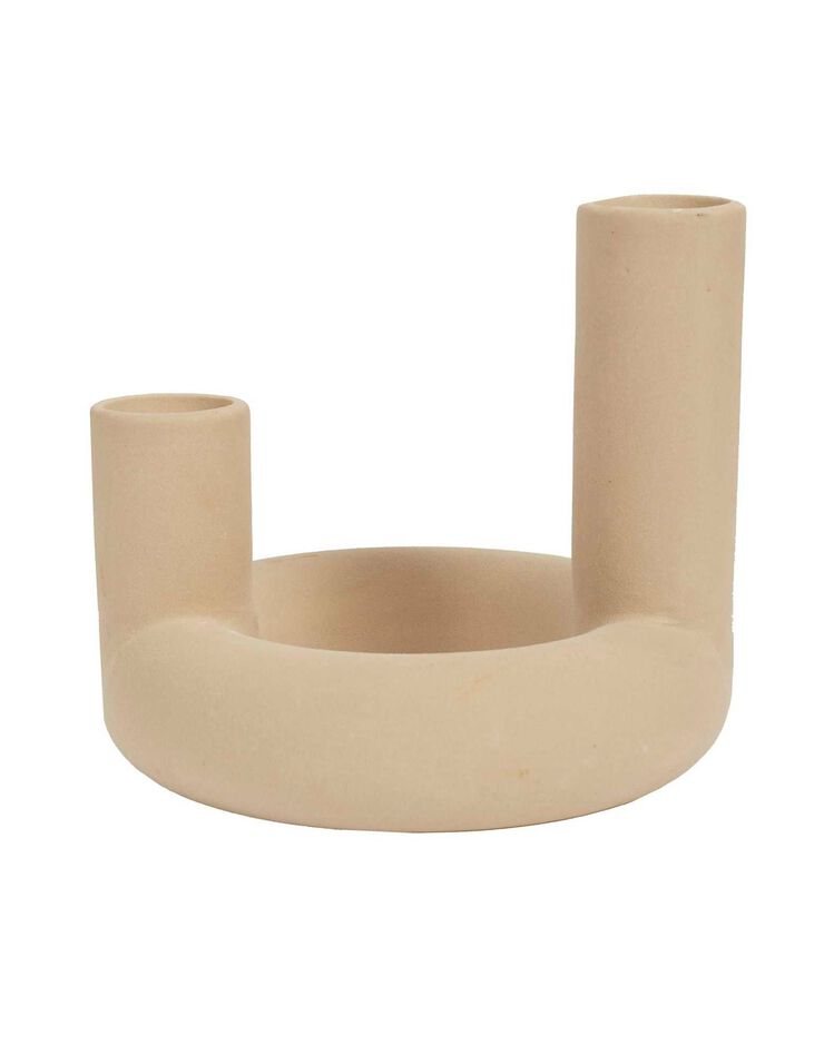 Vase soliflore céramique 2 tubes - hauteur 16 cm (nude)