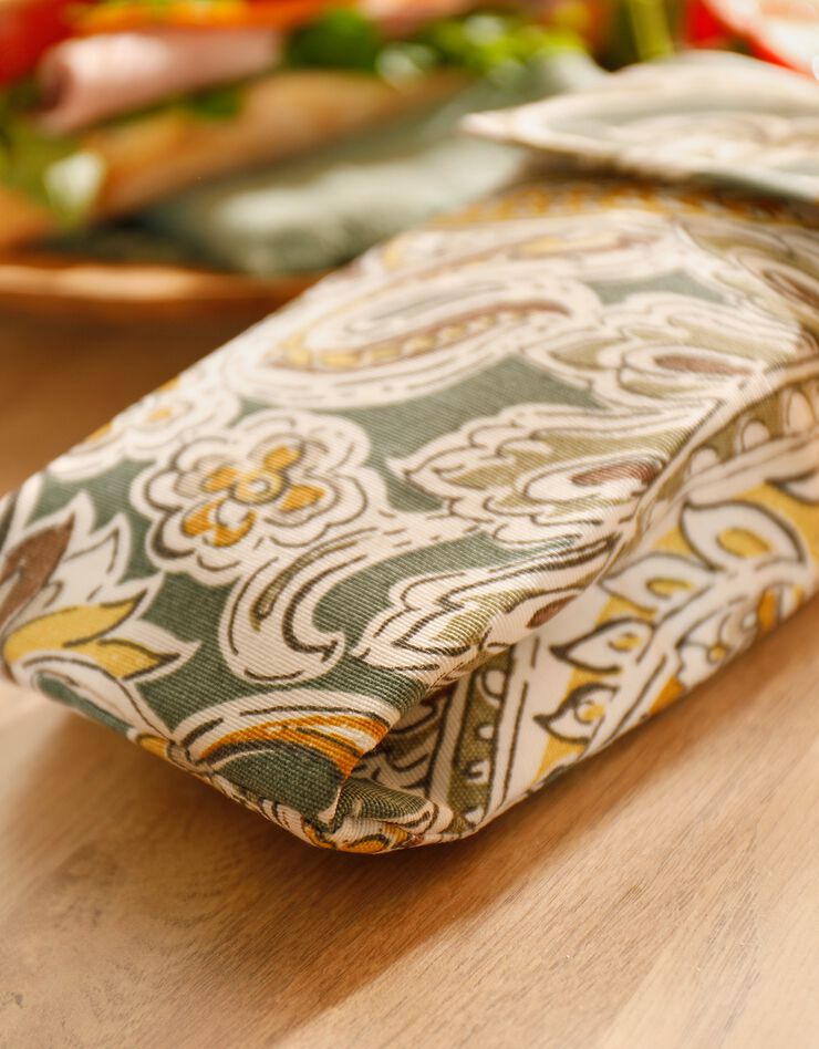 Pochette alimentaire en tissu pour sandwich baguette - collection upcycling (vert)