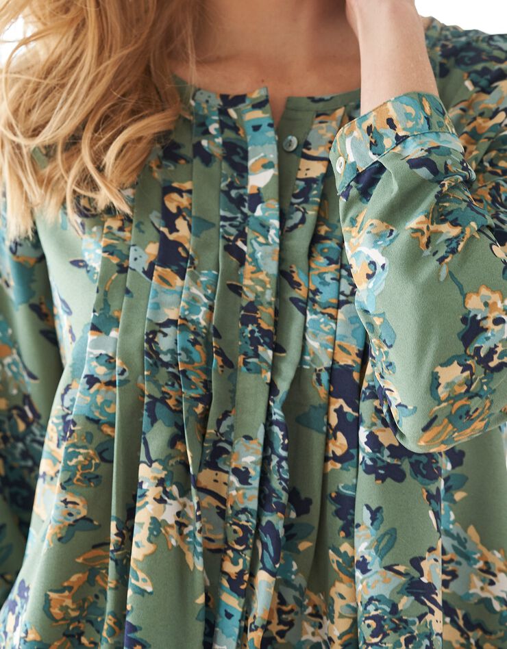 Blouse à plis imprimé fleuri, crêpe (vert) Blouse à plis imprimé fleuri, crêpe (vert)