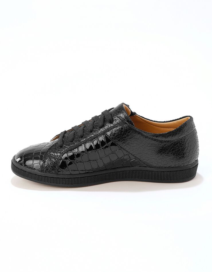 Baskets basses zippées en cuir souple effet croco (noir) Baskets basses zippées en cuir souple effet croco (noir)