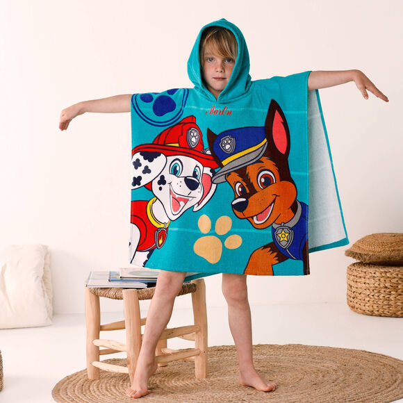 Poncho de bain enfant Pat'Patrouille &agrave; personnaliser, &eacute;ponge et velours coton - 320g/m&sup2; (&eacute;meraude)