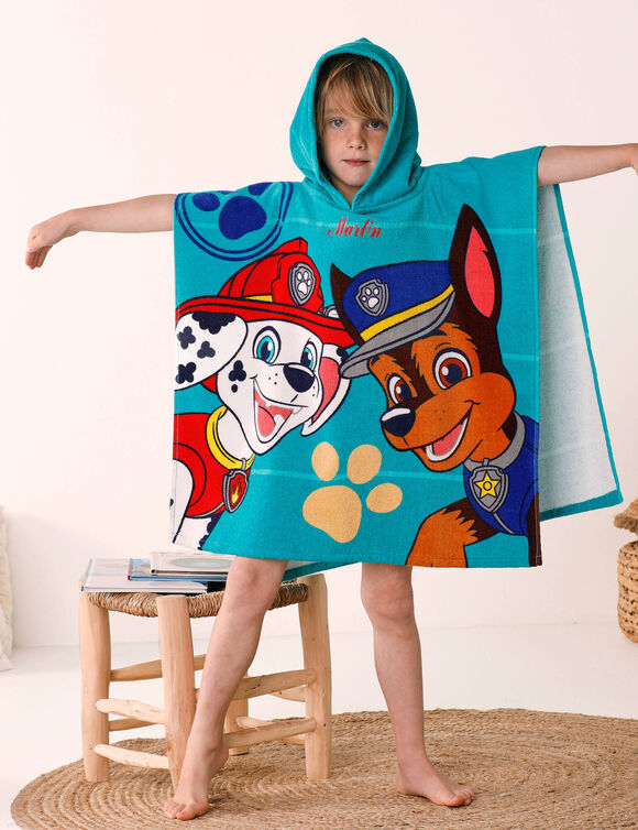 Poncho de bain enfant Pat'Patrouille &agrave; personnaliser, &eacute;ponge et velours coton - 320g/m&sup2; (&eacute;meraude)