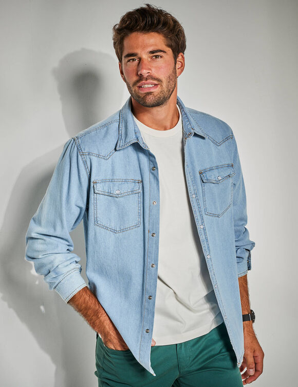 Chemise pressionnée manches longues en jean (bleached)