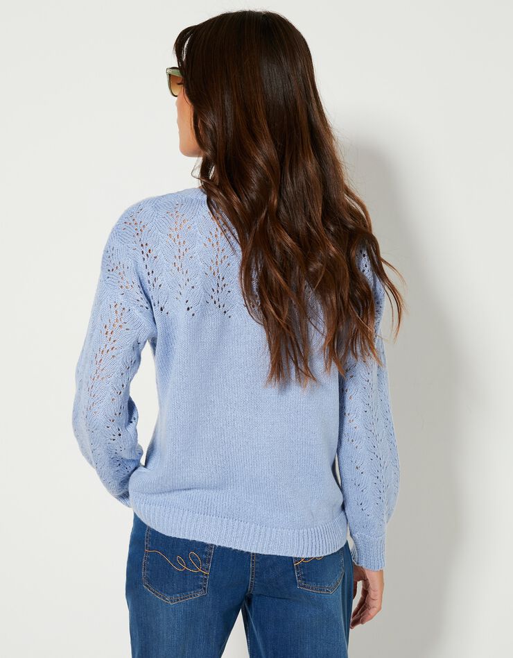 Pull manches longues blousantes, maille ajourée toucher mohair (lavande) Pull manches longues blousantes, maille ajourée toucher mohair (lavande)