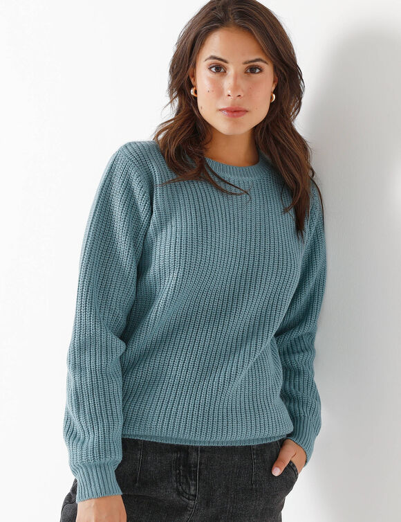 Pull col rond maille anglaise (c&eacute;ladon grise)