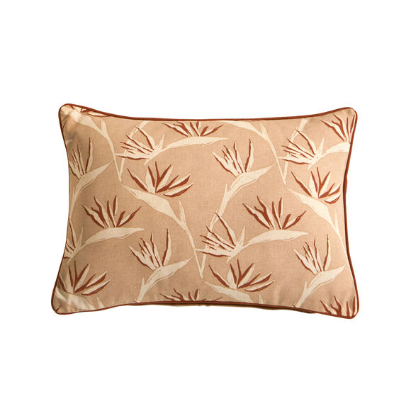 Coussin rectangulaire imprimé "oiseaux de paradis" (naturel / terracotta)