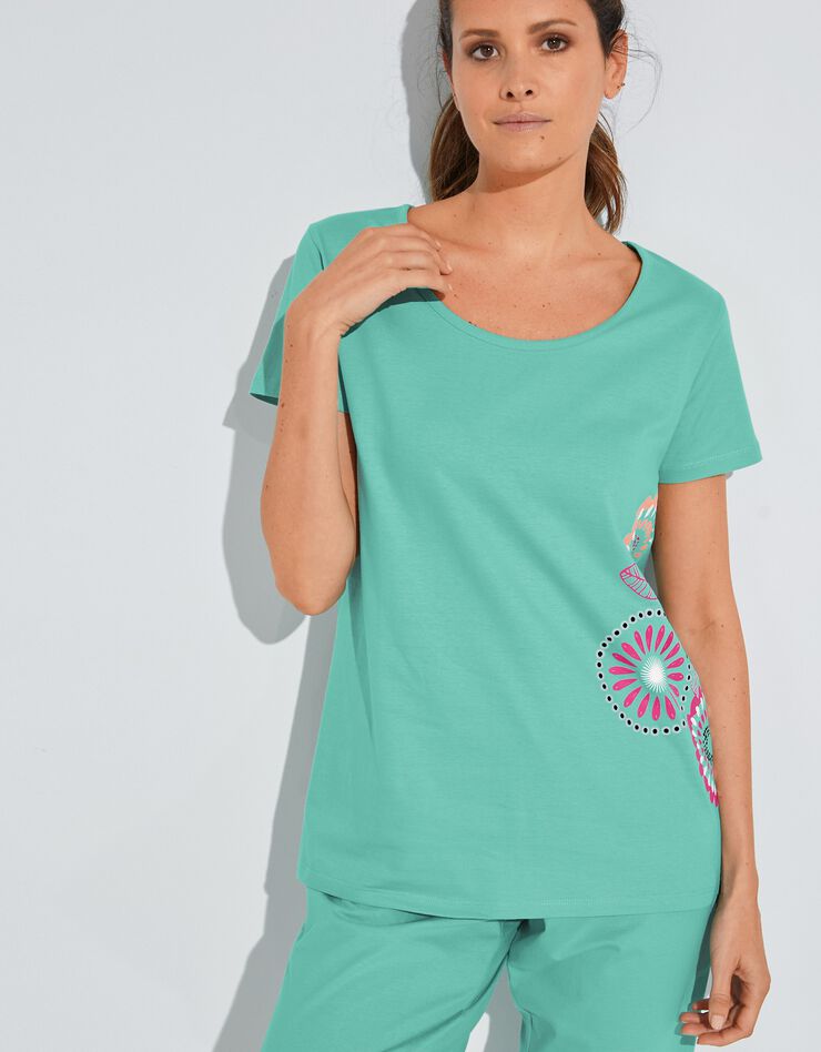 Pyjacourt imprimé rosaces - coton jersey (lagon)