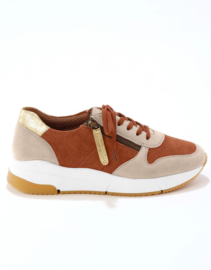 Baskets style running zippées en cuir bimatière - brique (brique) Baskets style running zippées en cuir bimatière - brique (brique)
