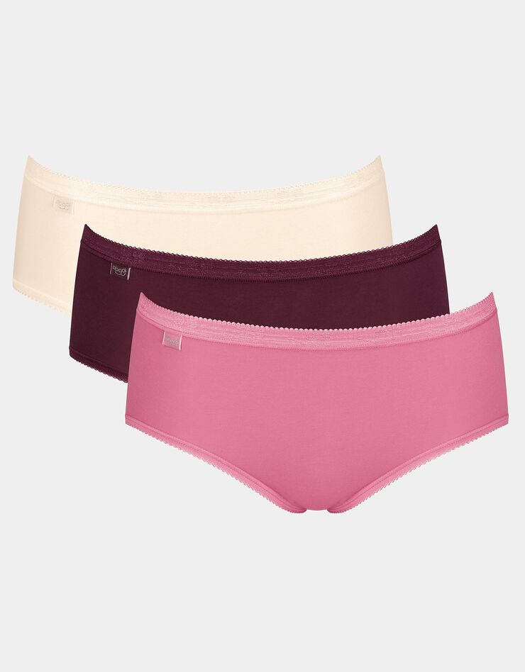 Culotte midi Basic - lot de 3 (nacré + rose + prune) Culotte midi Basic - lot de 3 (nacré + rose + prune)