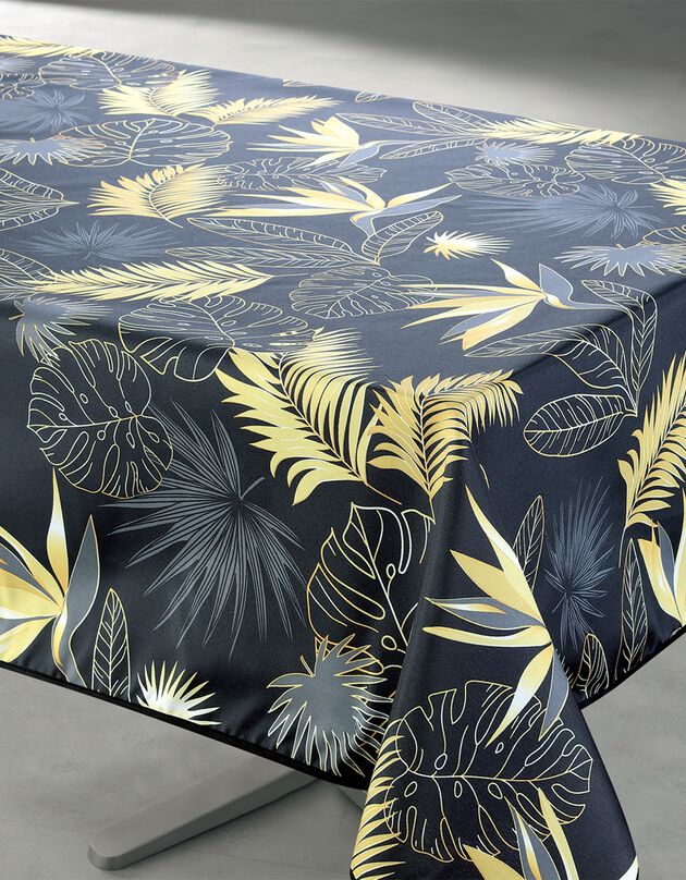 Nappe Vahinée polyester imprimé feuillage (noir)