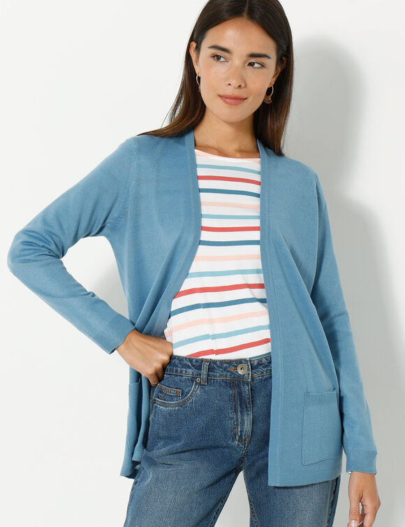 Gilet porter ouvert, maille toucher doux (bleu grisé)