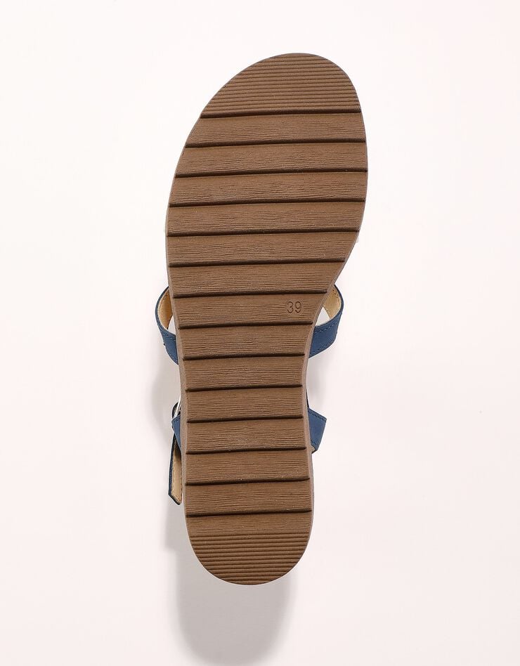 Sandales compensées cuir bi-matière (beige)