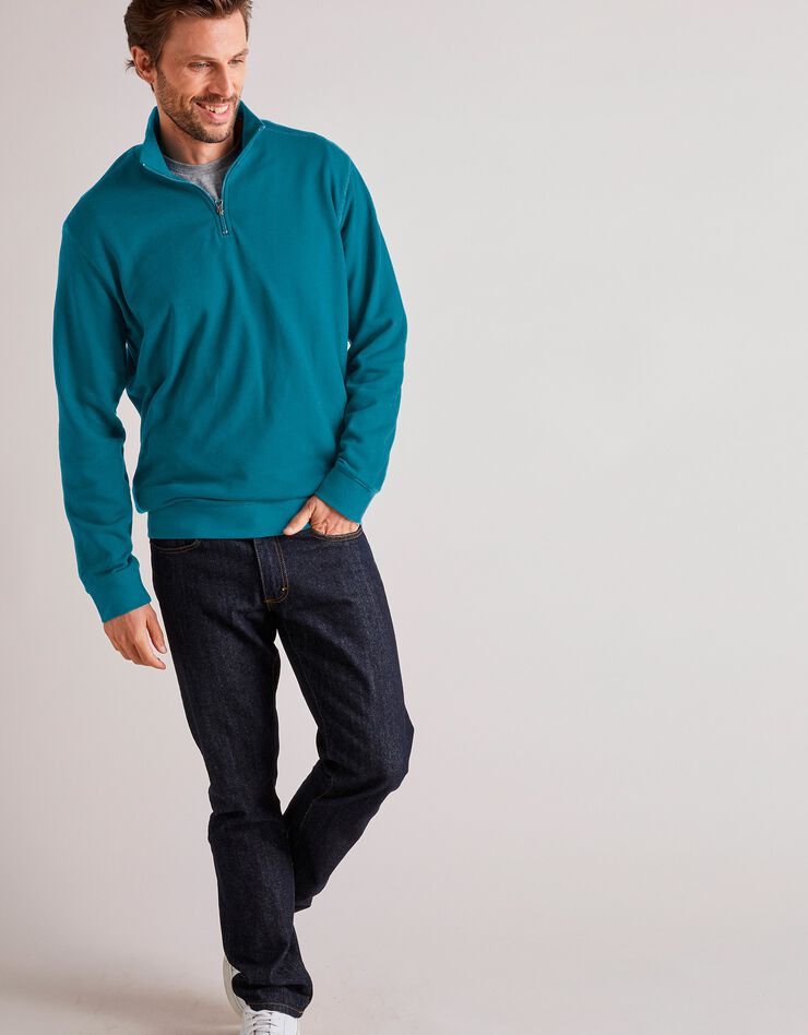Sweat molleton col camionneur zippé (bleu canard) Sweat molleton col camionneur zippé (bleu canard)