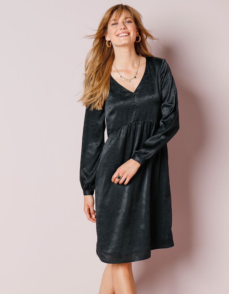 Robe jacquard unie manches longues (noir) Robe jacquard unie manches longues (noir)