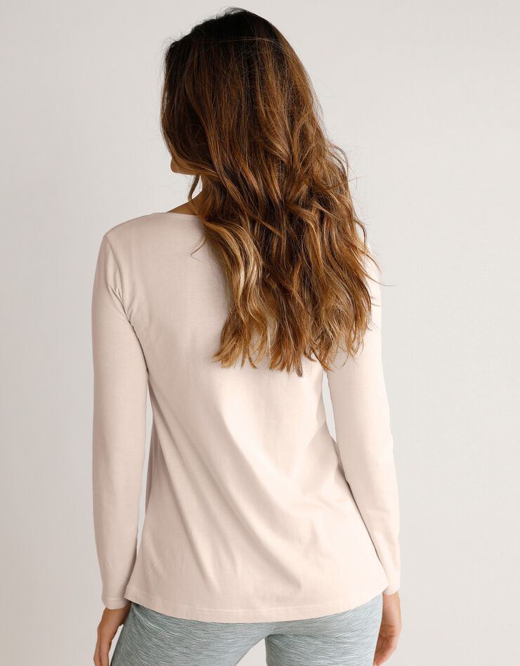 Tee-shirt col plumetis manches longues (sable) Tee-shirt col plumetis manches longues (sable)