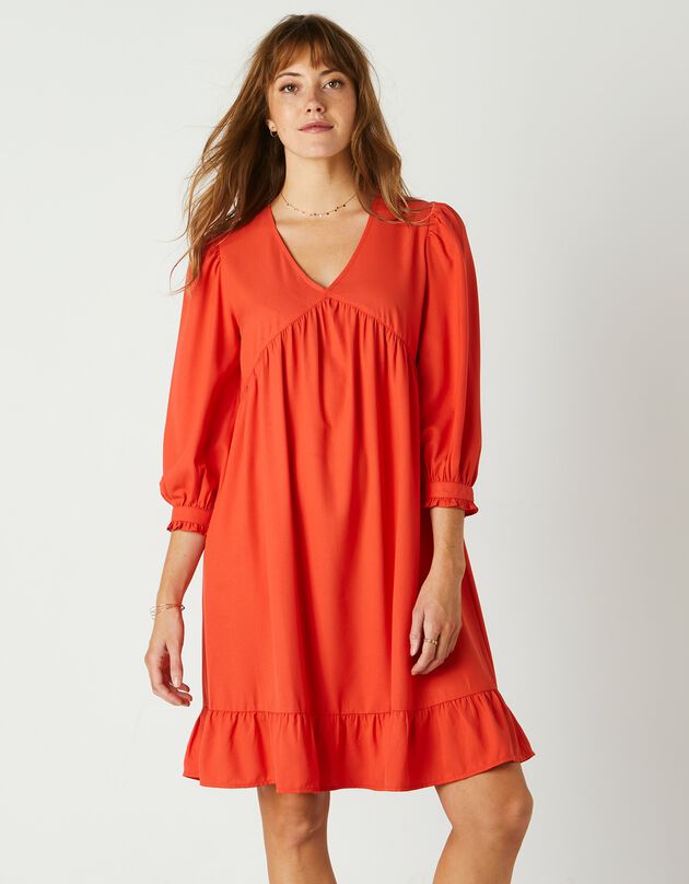 Robe housse manches 3/4 unie, crêpe (orange)