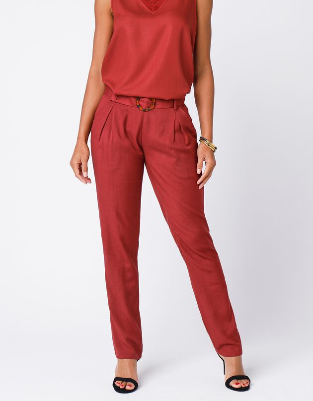 Pantalon ceinturé coupe chino uni (terracotta)
