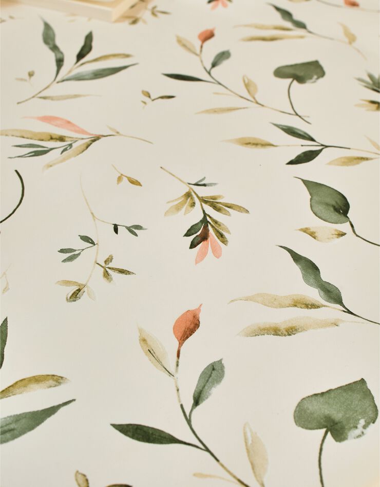 Nappe toile cirée imprimé Florale (écru / vert)