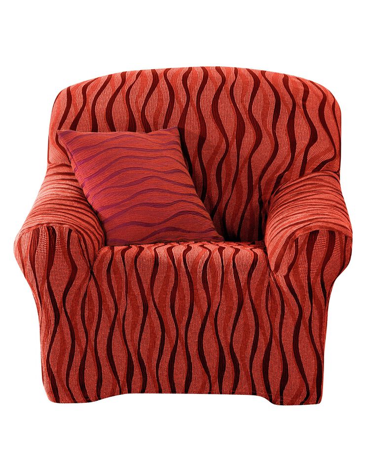 Housse de salon jacquard extensible imprimé "vagues" (terracotta)