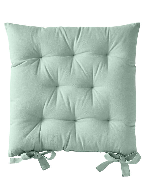 Galette de chaise carr&eacute;e unie coton bachette - lot de 2 (vert amande)