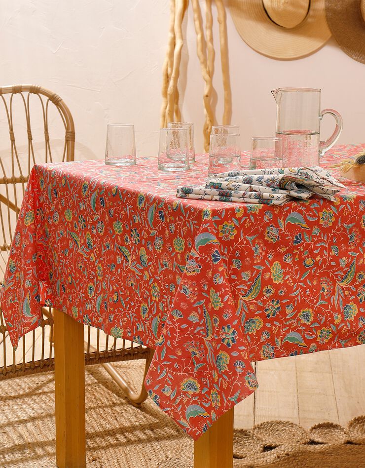 Serviette de table imprimé floral Indian Summer - lot de 4 (écru / bleu)