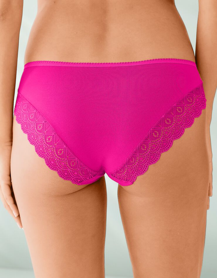 Culotte forme midi coton uni stretch et dentelle - lot de 3 (fuchsia + lavande + ivoire) Culotte forme midi coton uni stretch et dentelle - lot de 3 (fuchsia + lavande + ivoire)