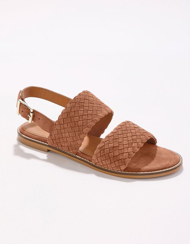 Sandales plates en cuir tressé  (caramel)