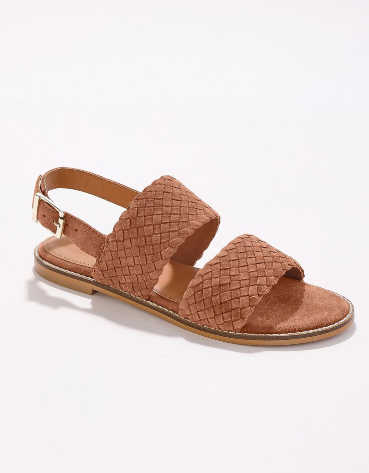 Sandales plates en cuir tressé  (caramel)