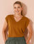 T-shirt col V uni, mélange coton-lin (havane)