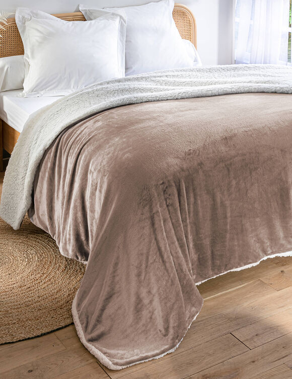 Couverture double face polaire et sherpa (taupe)