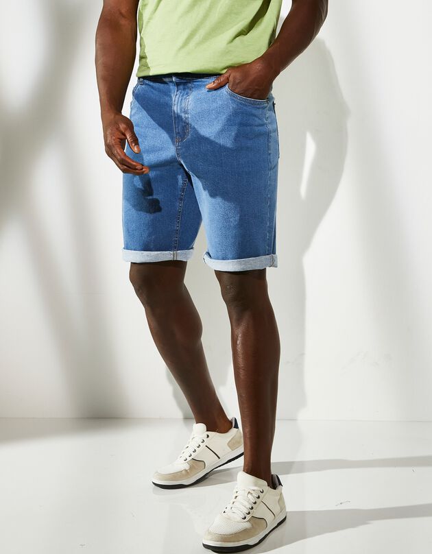 Bermuda denim stretch ceinture élastiquée côtés (bleached)