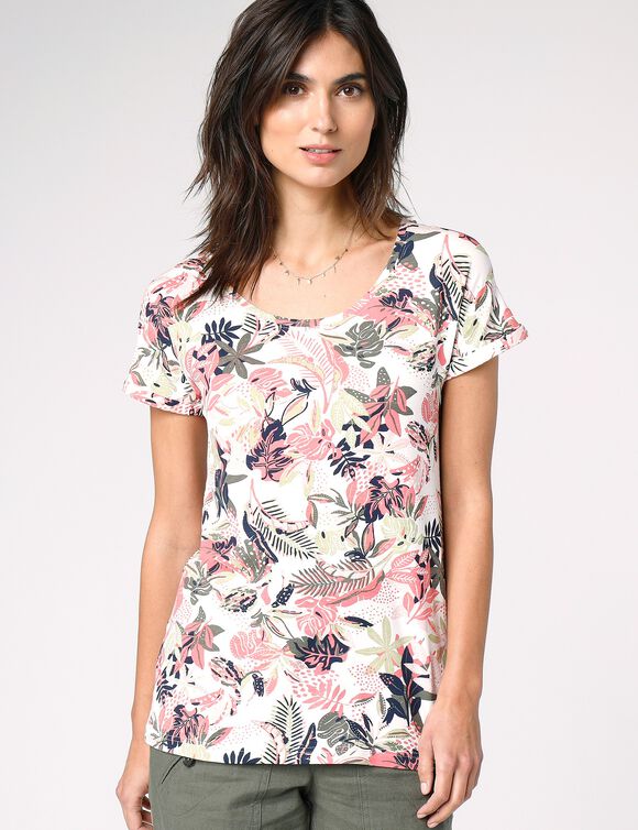 T-shirt imprimé manches courtes jungle multicolore (corail)
