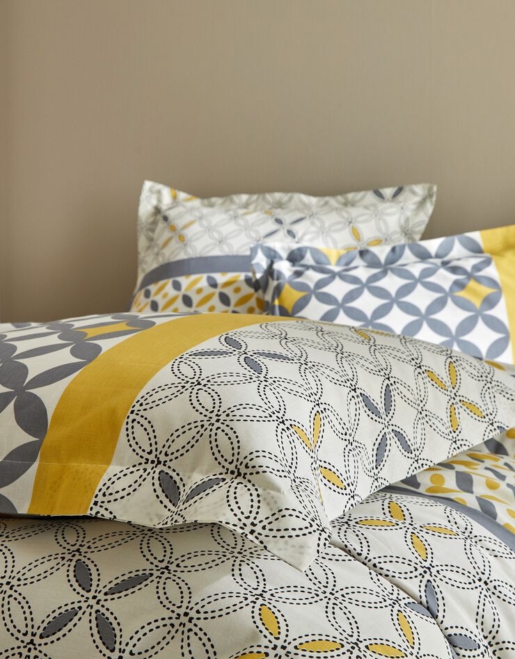 Linge de lit Marlow en coton motifs géométriques (gris / jaune)