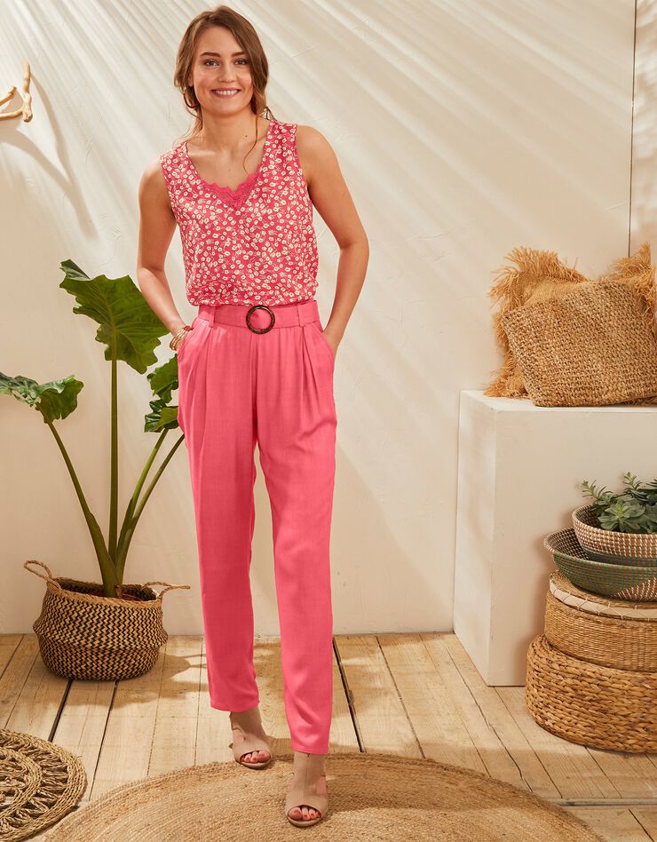 Pantalon ceinturé coupe chino uni (corail) Pantalon ceinturé coupe chino uni (corail)