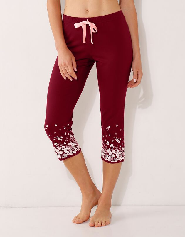 Pantacourt base fleurie - jersey coton (cerise)