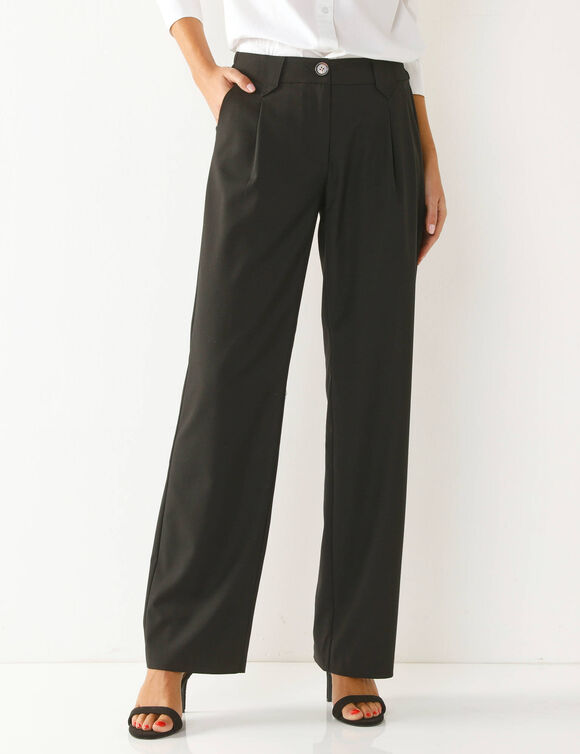 Pantalon droit large, uni (noir)