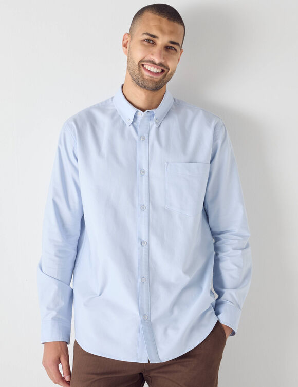 Chemise boutonnée unie Oxford manches longues (bleu ciel)